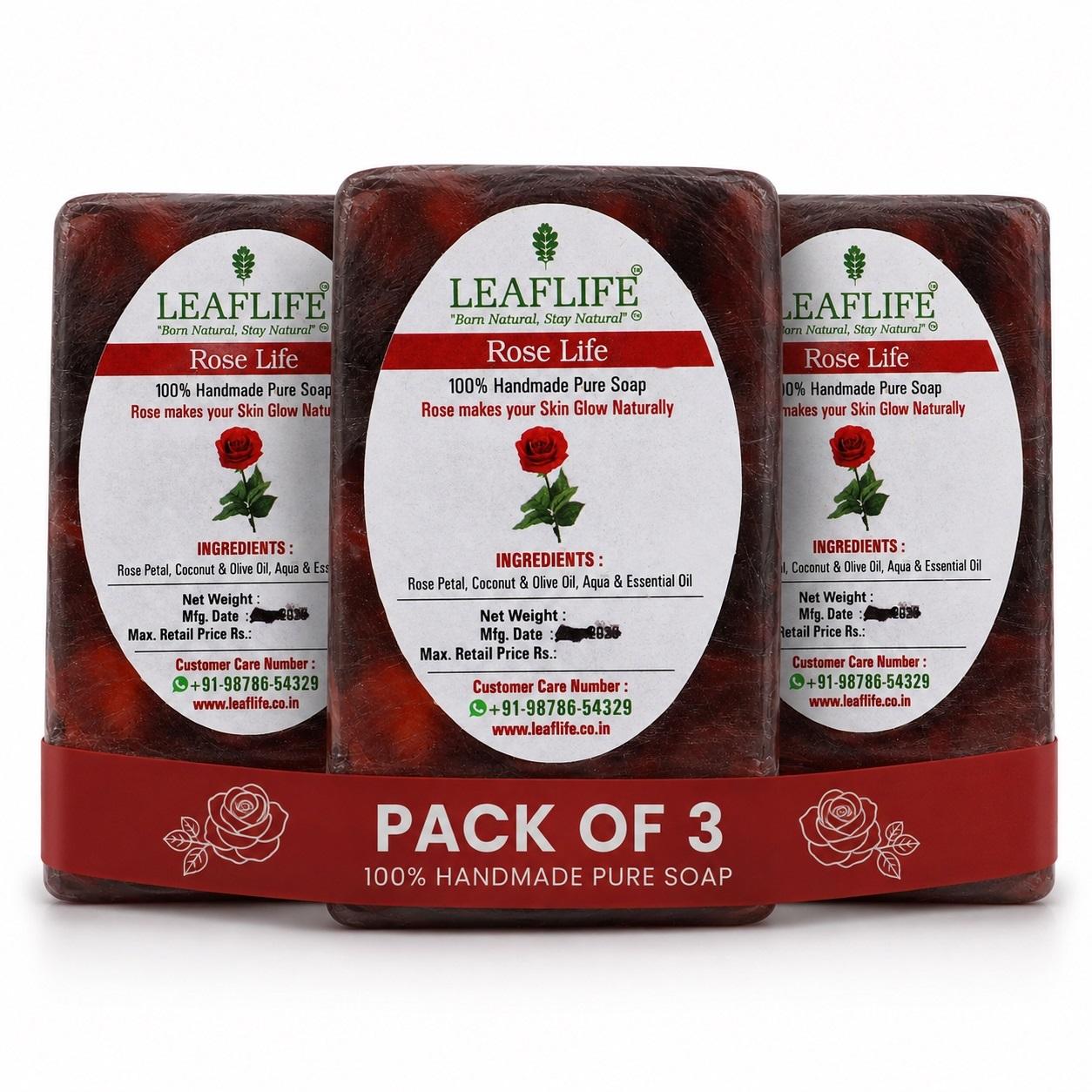 Rose Life Handcrafted Glycerin Soap Bar | Handmade with Natural Ingredients | Moisturizing & Gentle Cleansing Bath Soap | Suitable for All Skin Types | Refreshing Fragrance | 3X 100G
