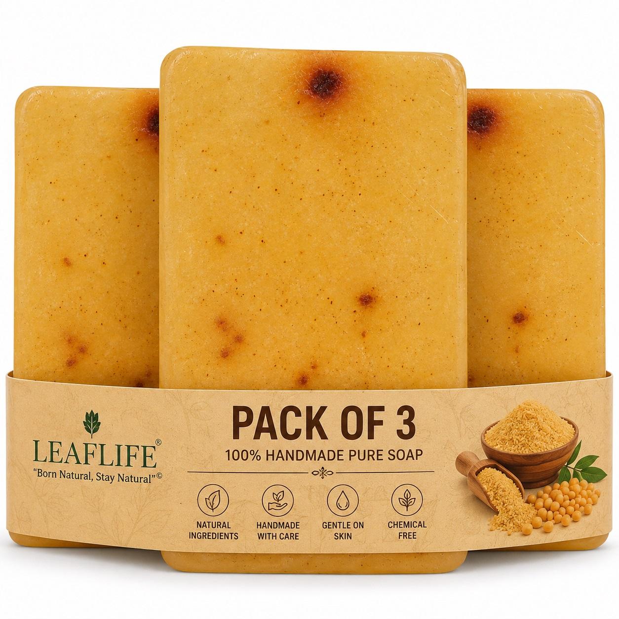 Leaflife Multani Mitti Handmade Glycerin Soap Combo Pack |3 X 100G Bath Bars | Natural Deep Cleansing & Moisturizing Soap | Handcrafted with Natural Ingredients | for Men & Women